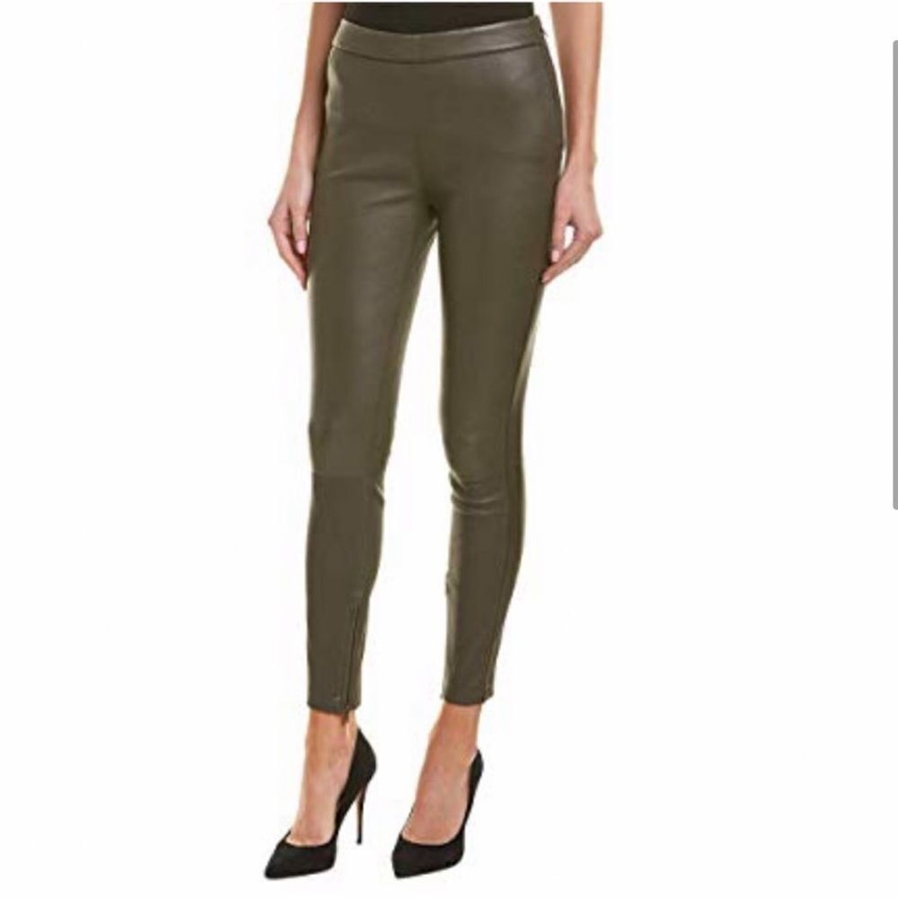 REISS Margot Leather Trouser Khaki brown pants size-zip (size 10)